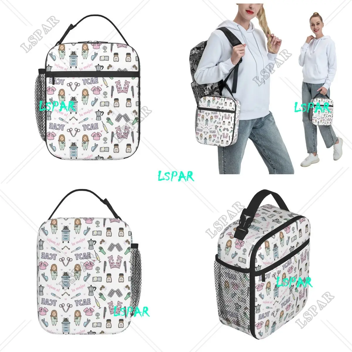 Cartoon Ladies Nurse Lunch Boxes Cute Enfermera En Apuros Lunch Bags for Nurse Insulated Food Container 3
