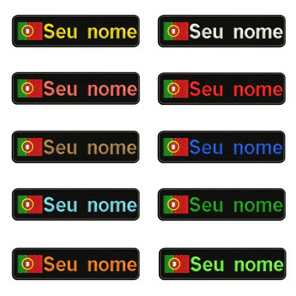 Portuguese Flag Portugal 10X2.5cm Embroidery Custom Name Text Patch Stripes Badge Iron On Or Velcros Patches