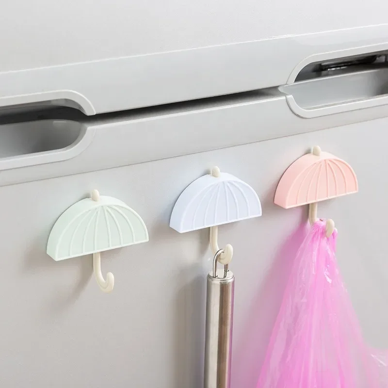 3Pcs Random Color Creative Home Hooks Umbrella Shape Adhesive Style Wall Key Hook for Small Items Decor 4
