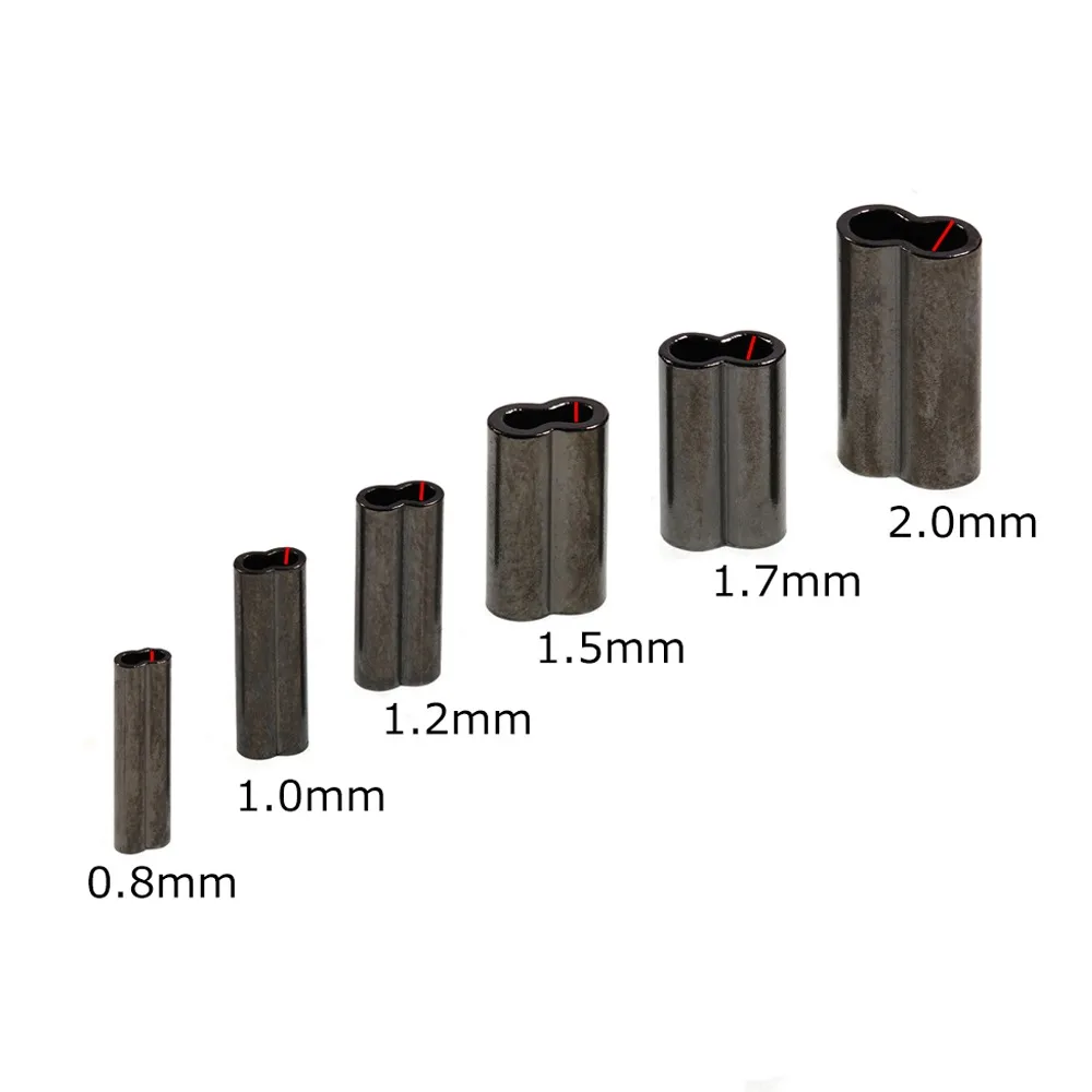 Description Picture 5 of item100pcs Black Mini Double Barrel Copper Sleeves for Mono Steel Wire Crimps Fix Tube Saltwater Fishing Rigging Accessories