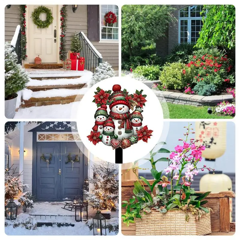 Christmas Yard Stake Decorations 2D Acrylic Snowman Garden Stakes Plug Hand-Painted Outdoor Decorative Tool For Patio Lawn Porch