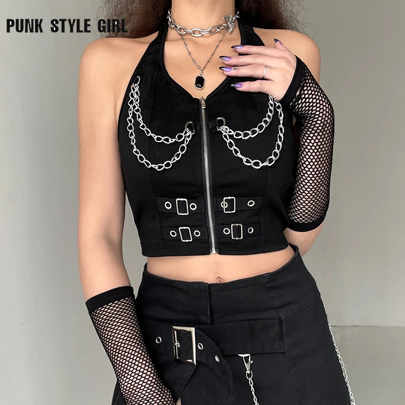 Goth Mall Crop Tops Women Harajuku Gothic Hippie Sexy Short Tanks Camis Cyber Emo Alt Top Hot Girl Aesthetic Dark Halter Tees Aliexpress