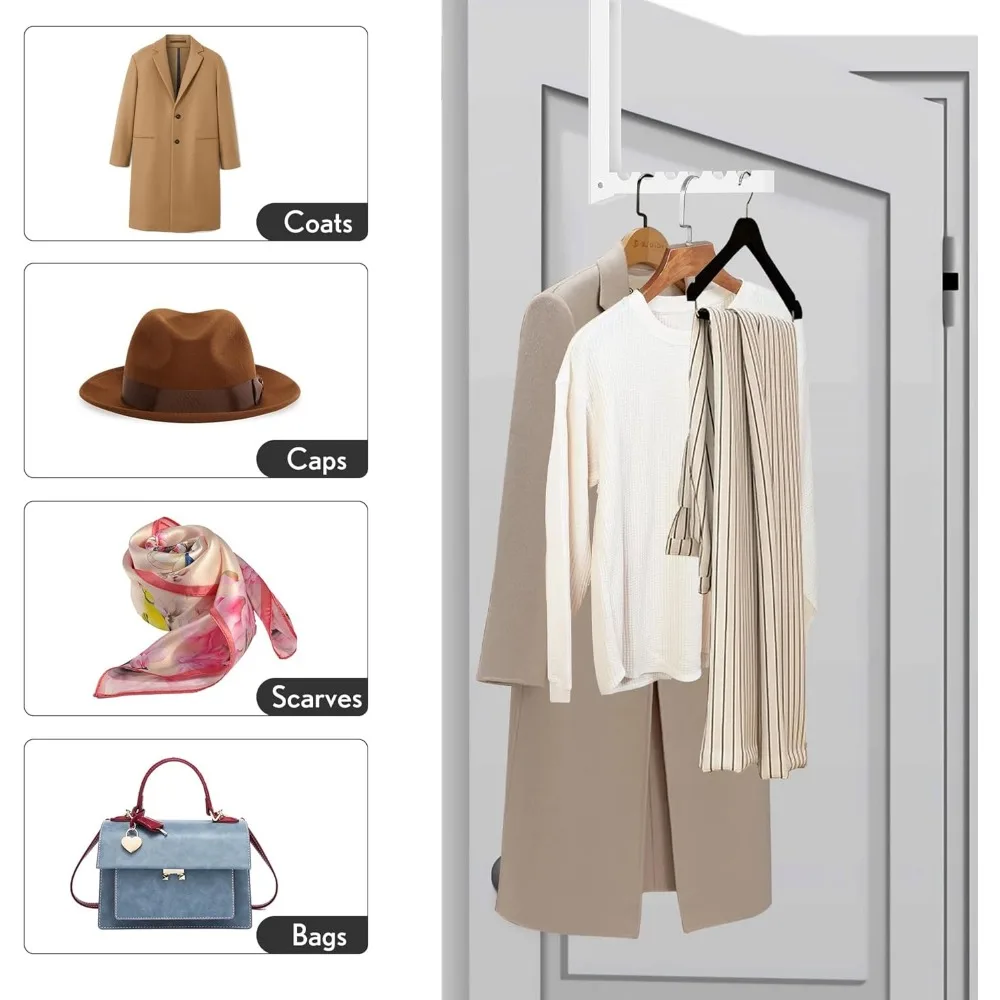 2 Pack Over The Door Hanger Hooks for Clothes Small Portable Storage Hooks, Over The Door Clothes Drying Rack for 4