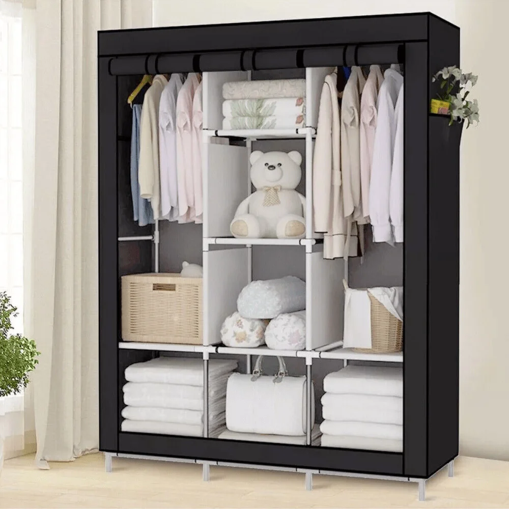 Canvas Wardrobe Dustproof Clothes Storage Dormitory Apartment Free Dust Bags US 6