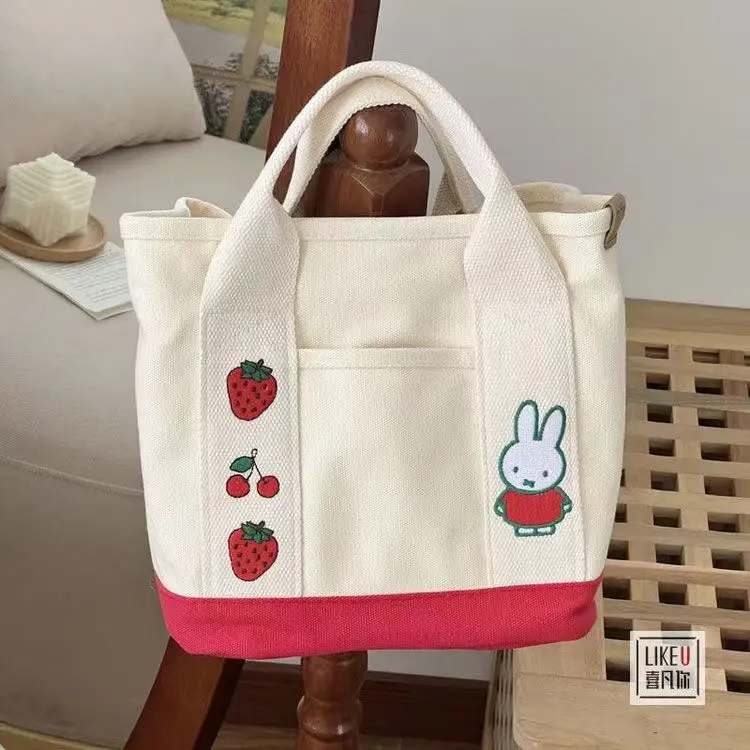 

Miffy Strawberry Picnic Bag Hand Canvas Bag Bag Mom Out Hand Bag Bento Bag Cute Girl Canvas Tote Bag Anime Girl Kawaii Gift