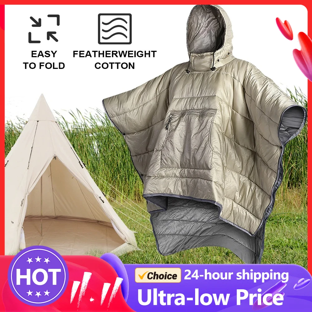 Wearable Cloak Sleeping Bag Adult Waterproof Poncho Coat Portable Ultralight Cotton Sleeping Bag for Camping Hiking & Outdoors