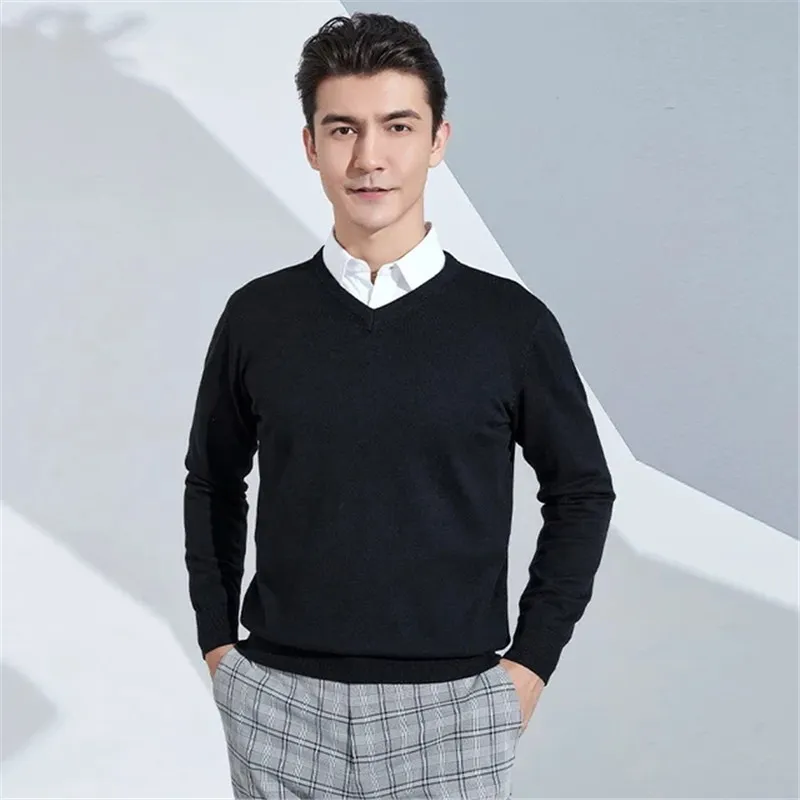 Men Mink Cashmere Sweater V-Neck Cold Resistant Pullovers Shirt Korean Popular Clothes Long Sleeve High-End Woolen  Jumpers 4XL 3