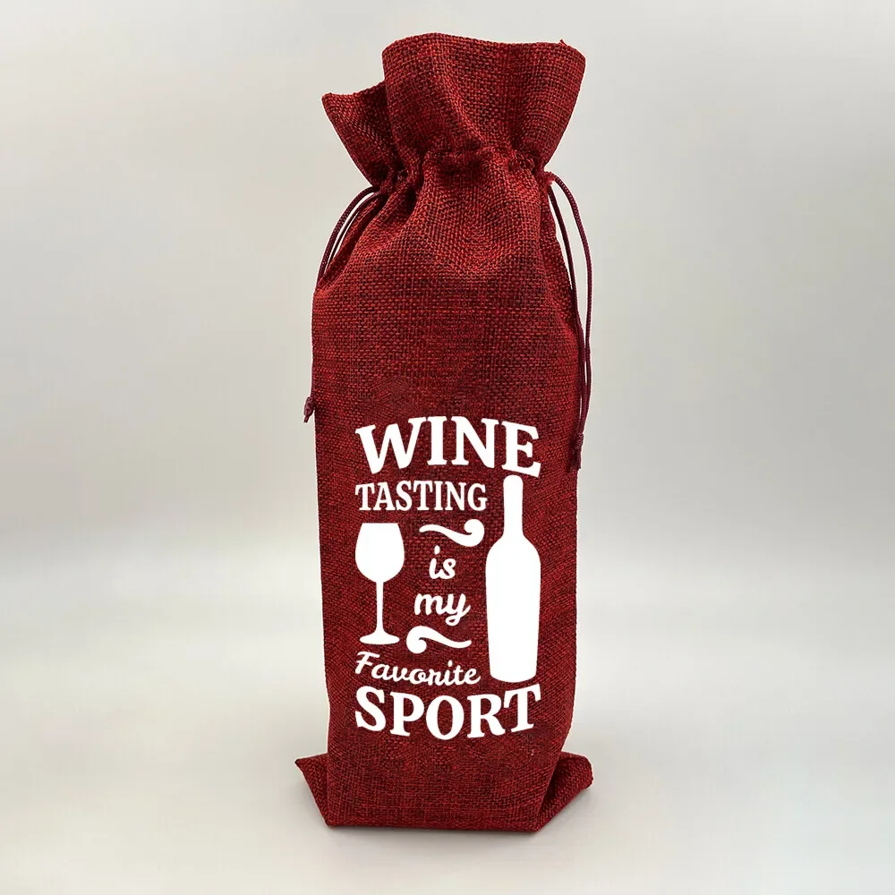 Sacchetto Portavino In Cotone E Lino Naturale Con Coulisse – 34,3x14 Cm, Per Bottiglie 750 Ml, Regalo Personalizzato Con Testo Divertente, DL424