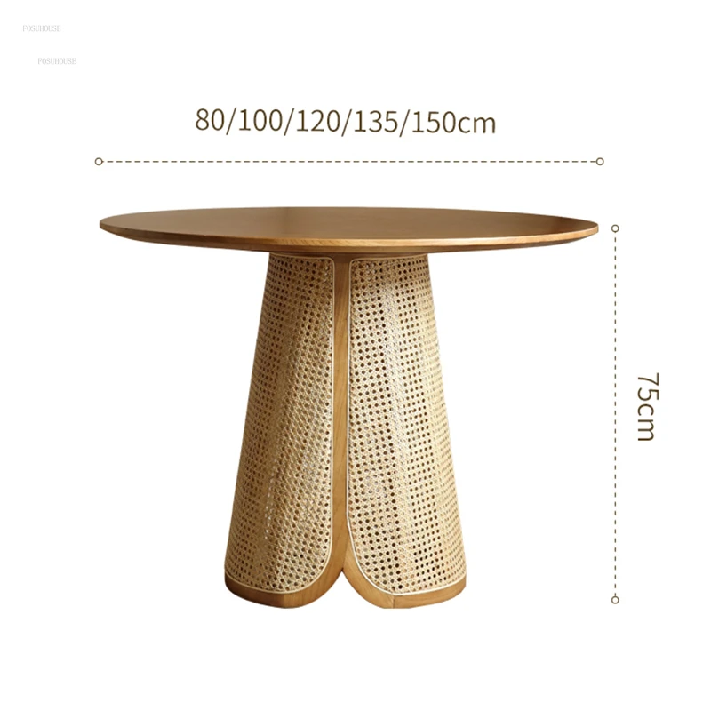 Description Picture 4 of itemNordic Solid Wood Round Dining Tables Small Apartment Home Rattan Dining Table and Chair set Creative Homestay Home Furniture Z