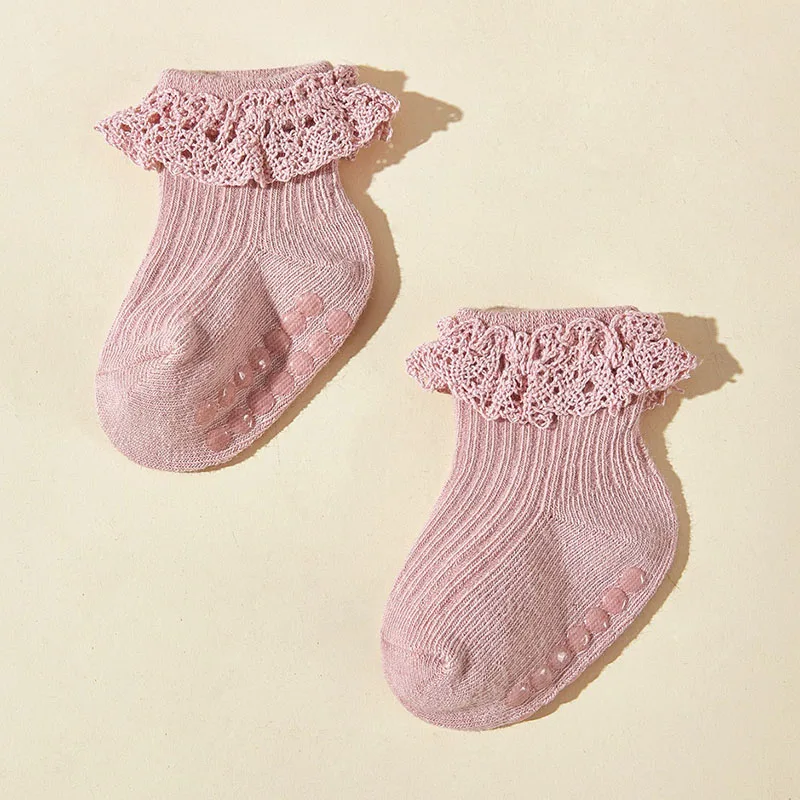 6 Pairs a Lot MILANCEL New Autumn Baby Floor Socks Toddler Cute Lace In Tube Socks Infant Girls 6 Colors Walking Socks 5