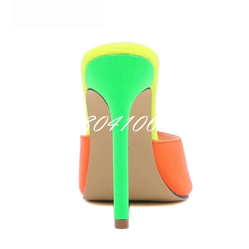 Hot Sexy Pointed Toe Mule High Heels Slipper Stripper Summer Fashion Mixed Color Slip On Slides Women Party Sandal Shoes women sandals,women high heels