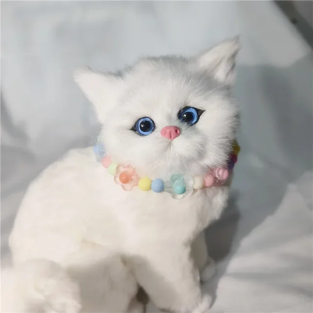 Macarons Color Cat Dog Necklace Cute Pearl Pet Birthday Collar with Pendant Adjustbale Kitten Puppy Pearl Grooming Pet Product 5