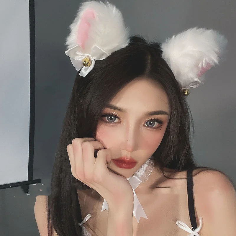 Hair Headband Fox Cat Ears Fur Headband Hoops Lace Bell Bow Necklace Plush Hairband Halloween Cosplay Props Headwear Christmas Party Gifts