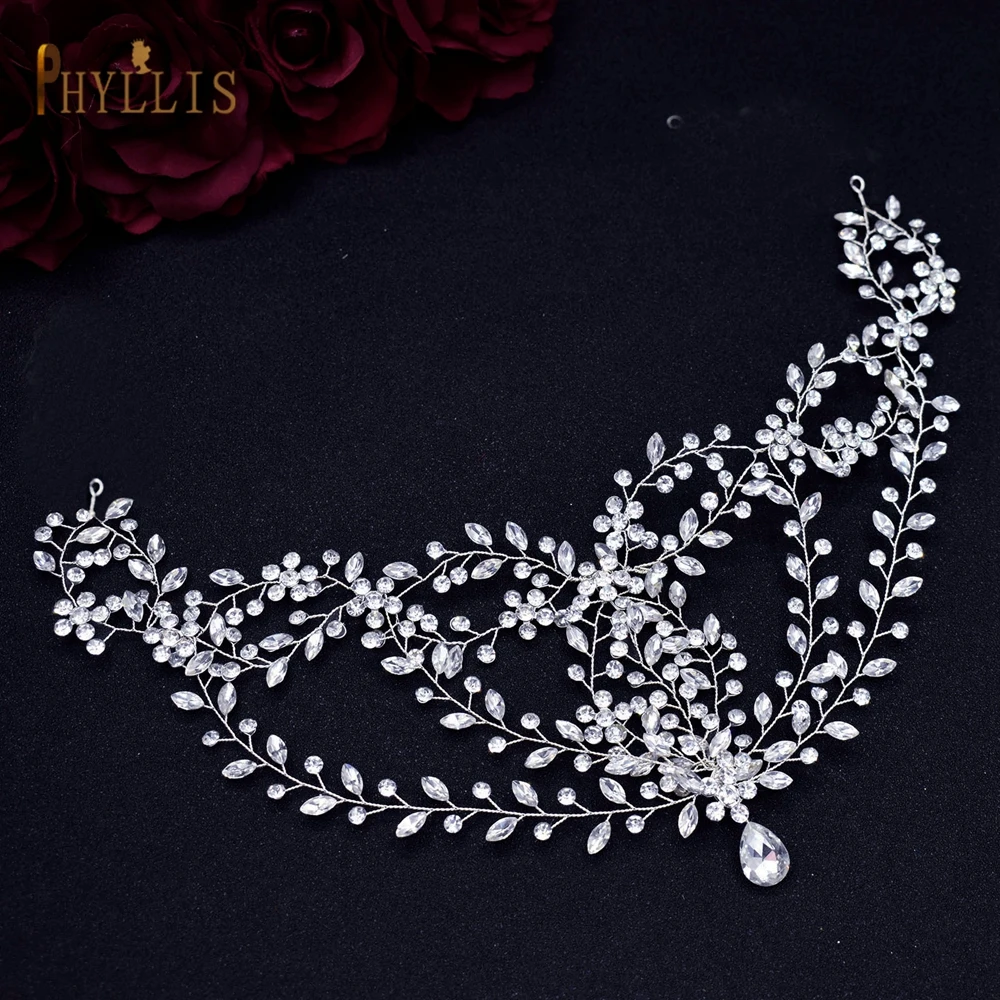 

A489 Silver Bridal Headpiece Crystal Forehead Headband Chain Hair Jewelry for Women Rhinestone Tiara Wedding Hair Accessories