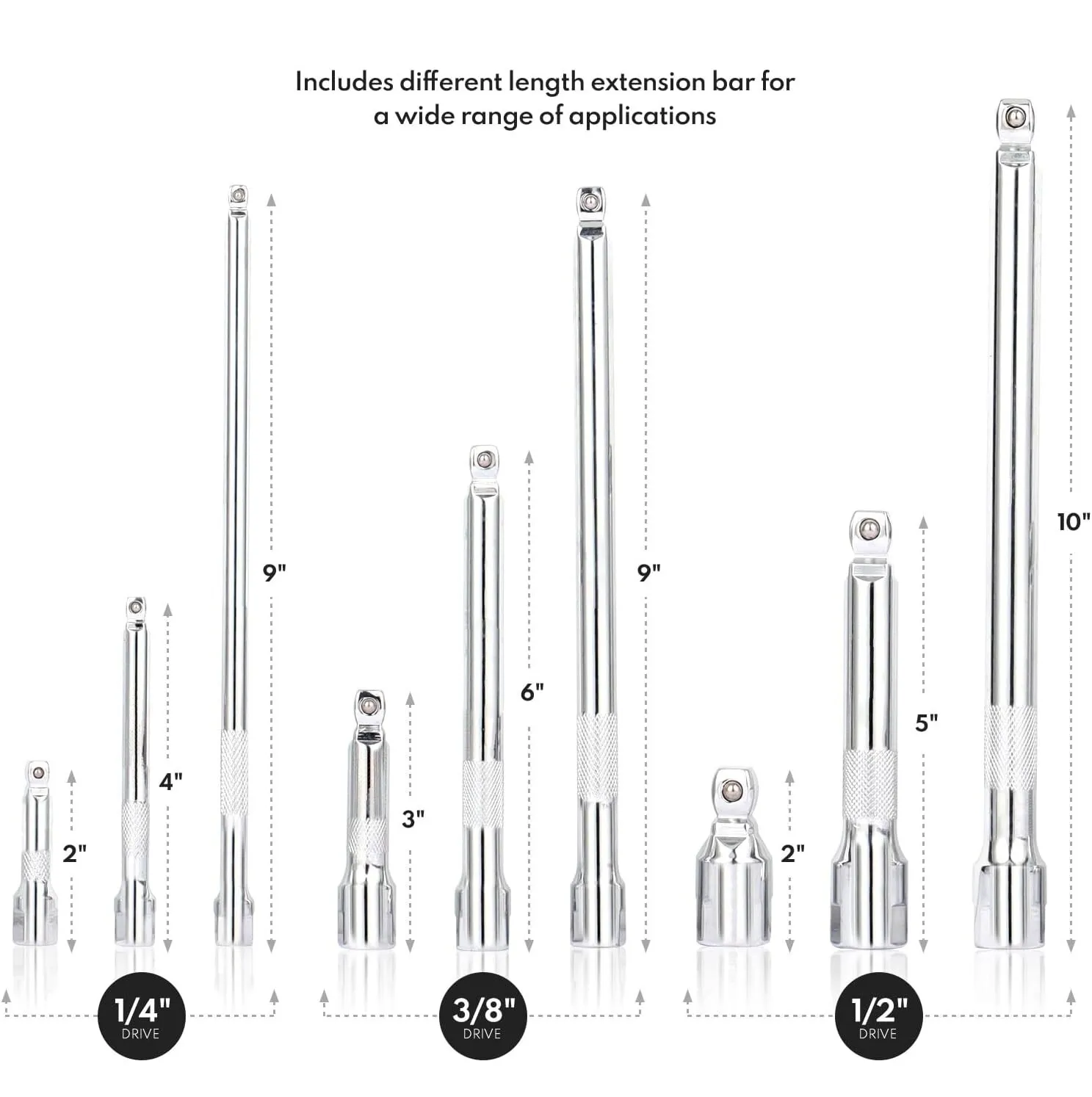 Wobble Extension Set, 9 PCS 1/4 3/8 1/2, Ratchet Extension Set, Socket Adapter - 4