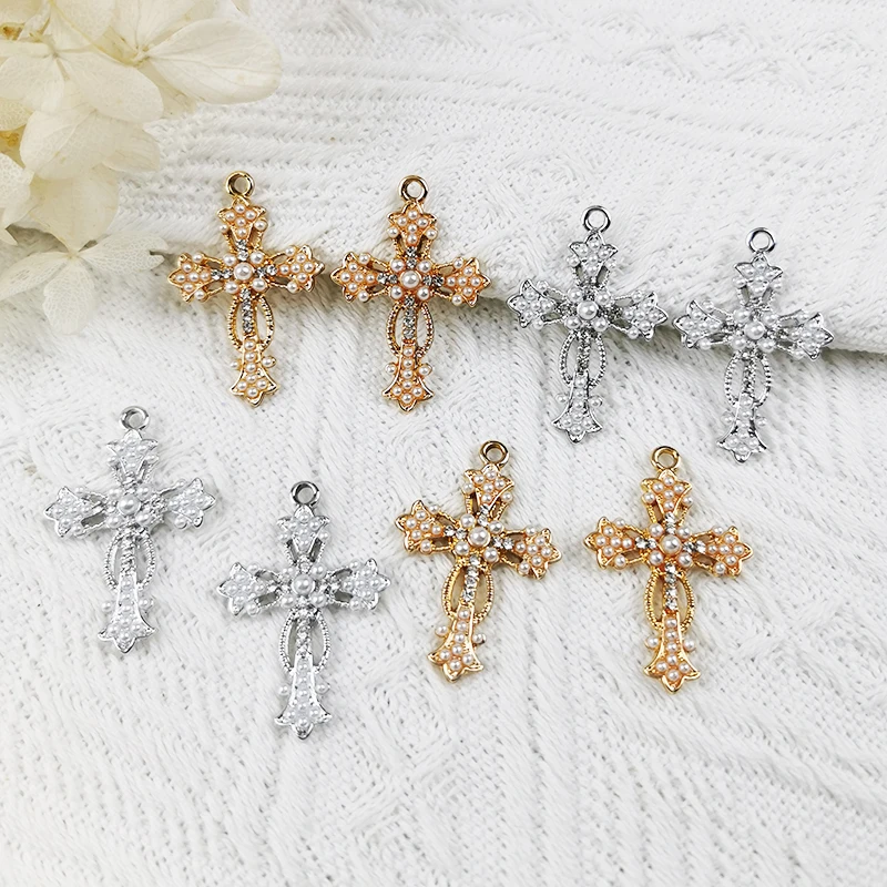MuhNa10pcsPearlCrossesCharmsMetalCrossPendantsHandmadeFitDIY