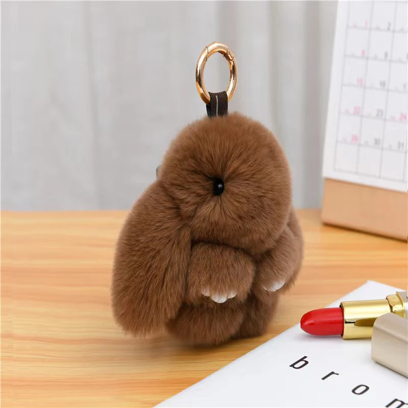 15Pcs Rex Rabbit Fur Pom Bunny Rabbit Keychain - Cute Fluffy Bag Purse Charm Key Fob
