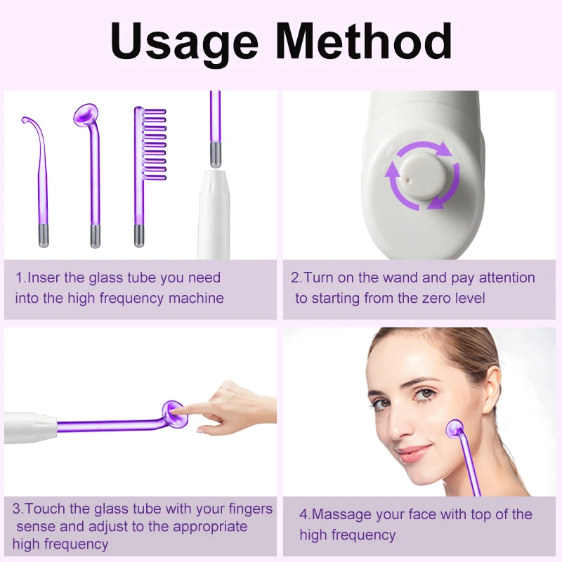 1Pcs High Frequency Facial Argon Ear Shap Electrode Nozzle Attachment Tubes Face Massager Purple Light Face Skin Care Violet 3