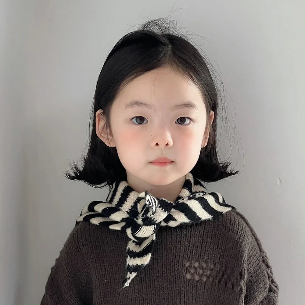 새로운 줄무늬 니트 삼각형 스카프 부드러운 다기능 숄 방한 방풍 넥커치프 소년과 소녀용