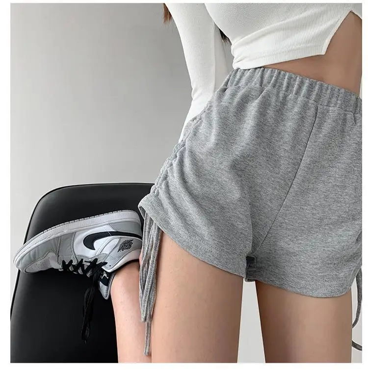Mulheres Shorts Sexy Treino Suor Curto Casual Sólido Cinza Elástico Cintura Shirring Calças Verão Estiramento Chique Feminino Inferior 8 Computers & Electronics