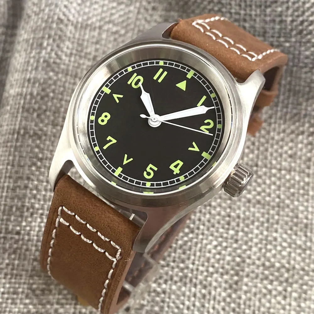 Waterproof Filed Watch 36mm Pilot Silver Automatic Wristwatch Green Numbers Vintage California Dial Sport Diver NH35A Clock Men