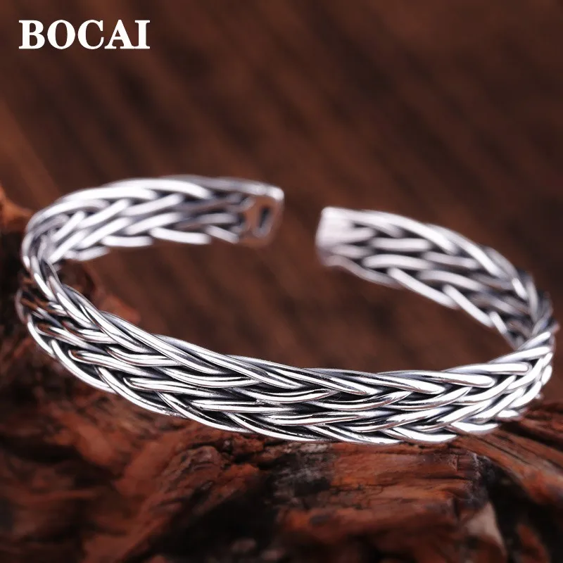 

Genuine S999 Sterling Silver Bracelet for Women Men New Fashion Vintage Matte Flower Opening Bangle Ethnic Style Jewelry