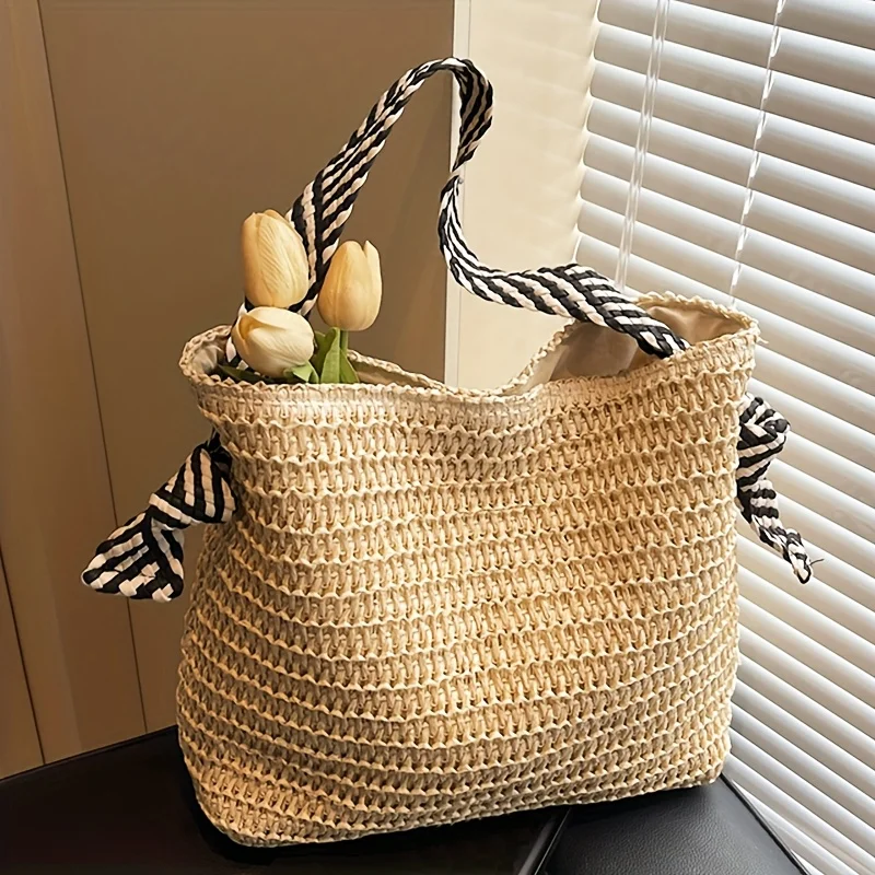 Boho Chic Large Woven Straw Tote Bag for Women Commuter Handbag Shoulder Bag, Perfect for Spring Outings, Beach Tote Bag,