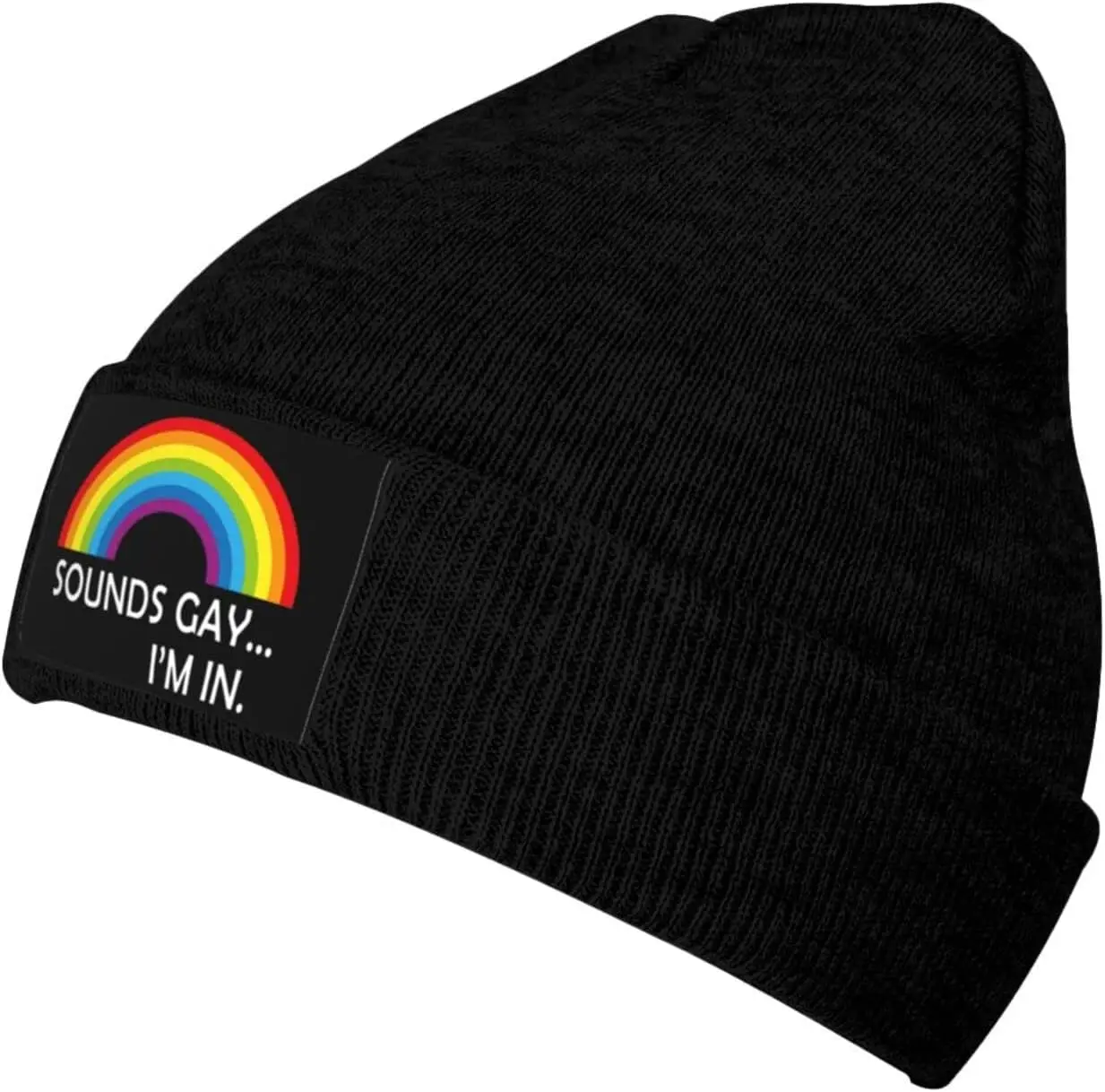 

Sounds Gay... I‘m in Soft Stretch Warmth Beanie,Men Women Cuffed Thick Skull Knit Hat Cap Black