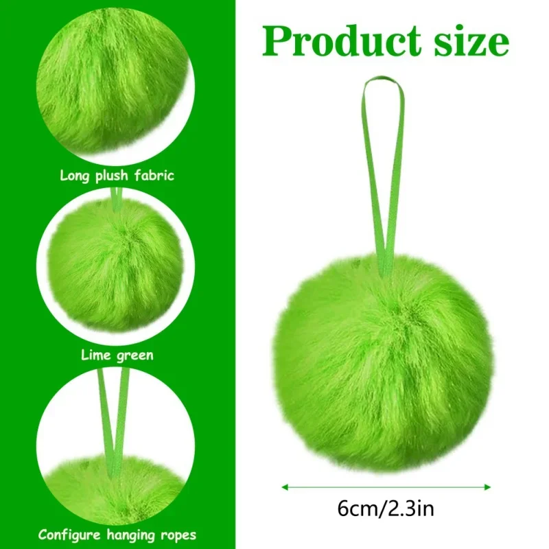 thumbnail image 1 of Juego de pompones de piel sintética de Navidad de 2,3 pulgadas con pompones verdes, adornos de bolas de peluche para colgar en el árbol de Navidad, 1 of 5
