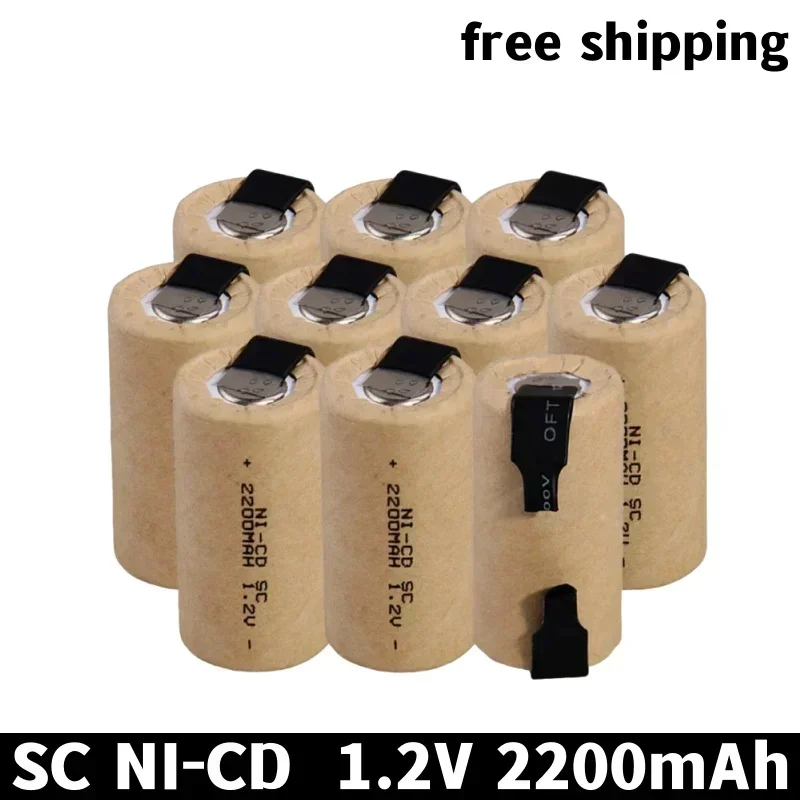 

1-20pcs Screwdriver Electric Drill SC Batteries 1.2V 2200mah Sub C Ni-Cd Rechargeable Battey With Tab Power Tool NiCd SUBC Cells