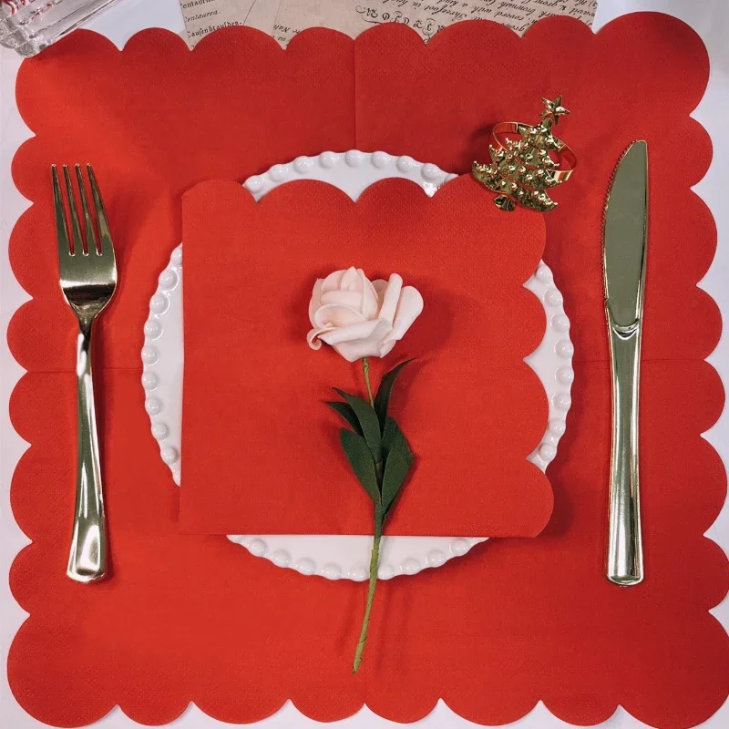 16pcs/Pac Simple Lace Cut-out Models Colourful Printed Napkins Chinese Red Wedding Paper Napkins Decorative Paper Placemats