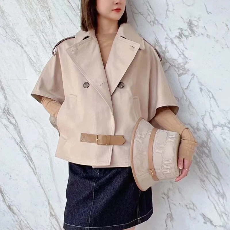 판초 바람막이 재킷, 더블 브레스트, 패셔너블하고 다용도, 하이 퀄리티 숙녀 짧은 재킷, Y2K,2024, 신상