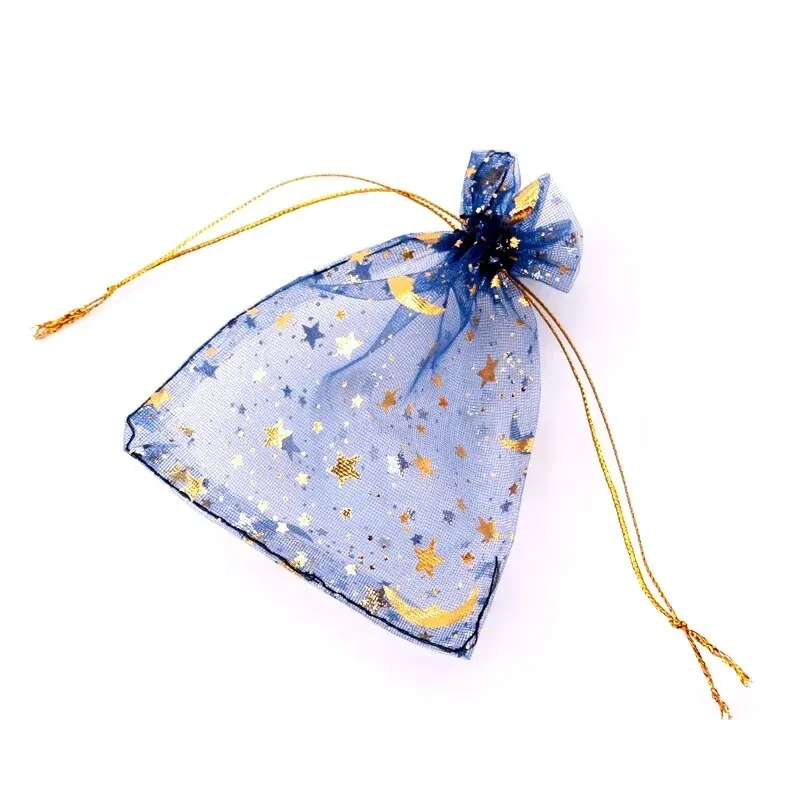 HOMIXES 100pcs Sacs Organza Motif Étoile Lune Sac à Bijoux Avec Cordon Sac De Cadeaux De Mariage Pour Bijoux Cadeaux Noël Anniversaire Bonbons