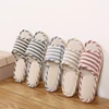 Women Cozy Flat Linen Shoes Autumn Men Indoor Home Linen Slides Four Season Floor Flip Flops Adults Comfortable Striped Sandals 3