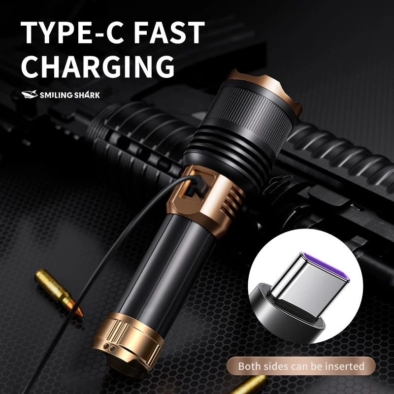 Smiling Shark Ultra-Bright Waterproof Rechargeable LED Flashlight