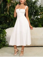 NewAsia Summer Sweet Solid Sleeveless Long Dress Women Fashion Bandage Camisole Dresses Padded Boned Robe Elegant Party Vestidos - Image 3
