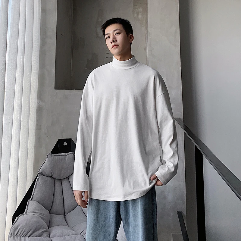 

All-match Basic Solid Fall Spring Casual Turtleneck Long Sleeve Men Sweatshirt Fashion Oversized Simple Large Size Top Euro Size