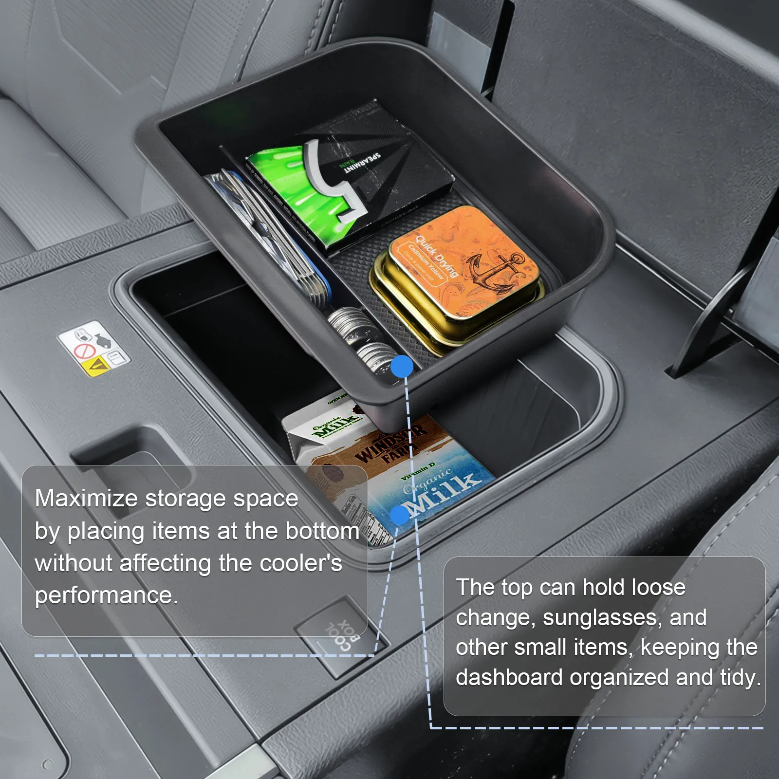 RUNROAD Center Console Organizer Tray For 2024-2025 Toyota Land Cruiser Prado 250 / Lexus GX550 (Fits Models WITH Cool Box)