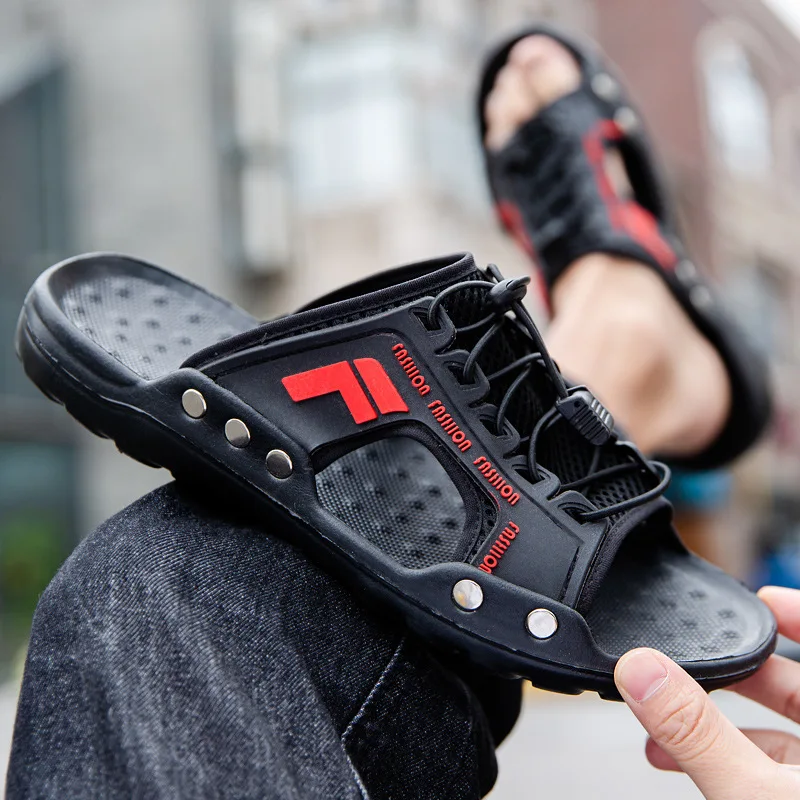Soft Slippers Summer Slippers Anti Slip Sandals Closed Toe Sandals Men's Sandals Summer Slippers Leather Face Lazy Shoes Trend Breathable Beach Shoes M942