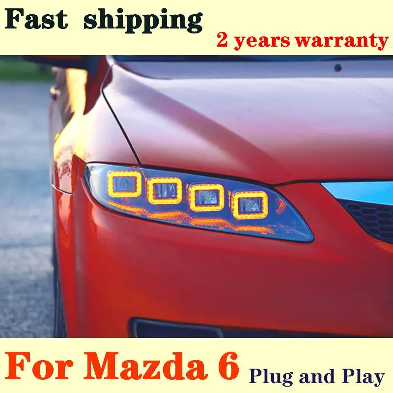 

Car Styling for Mazda 6 Headlights 2004-2012 Mazda 6 LED Headlight DRL High Low Beam LED 4 LED Lens Dynamic Streamer Turn Signal