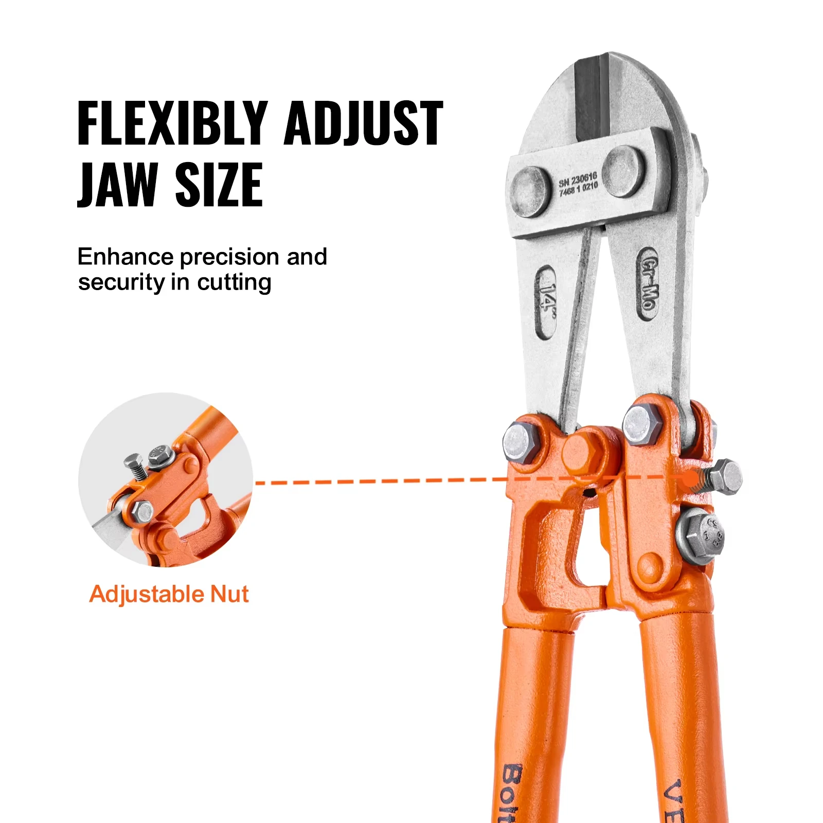 VEVOR Bolt Cutter 8in/14in/18in/24in Lock Cutter Bi-Material Handle with Soft Rubber Grip Chrome Molybdenum Alloy Steel Blade 6