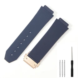 Universal Rubber Silicone Watch Strap for Hublot Big Bang Classic Fusion - Dive Band for Men and Women (Blue Rose clasp)