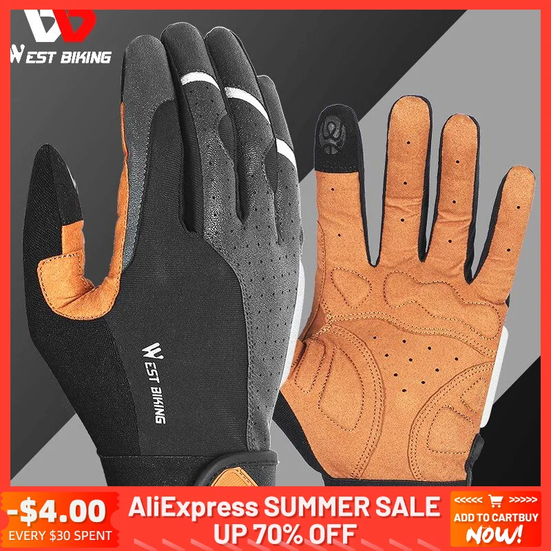 WEST BIKING Spring Autumn Cycling Gloves Full Finger Touch Screen Bike