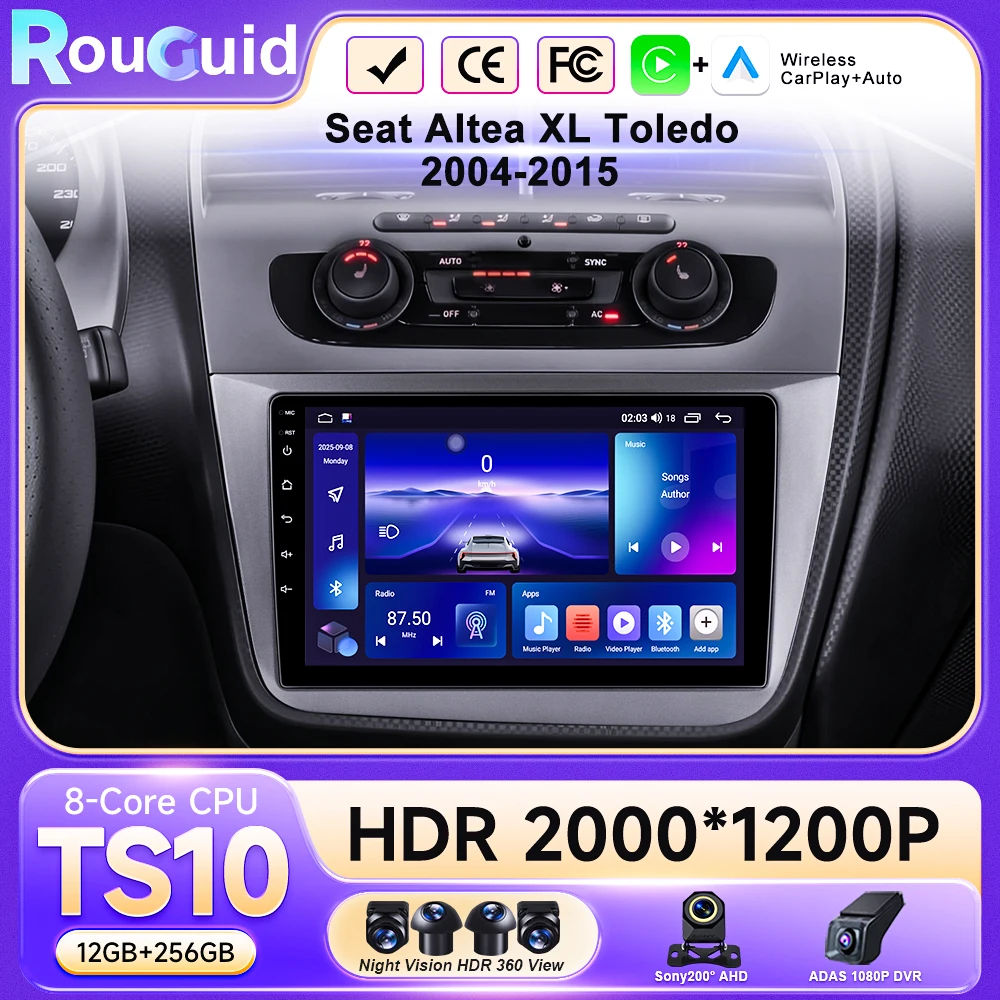 Radio con Android 16 para coche, autorradio para Seat Altea XL Toledo 2004-2015, reproductor Multimedia, navegación GPS, Carplay inalámbrico, WIFI, BT 1