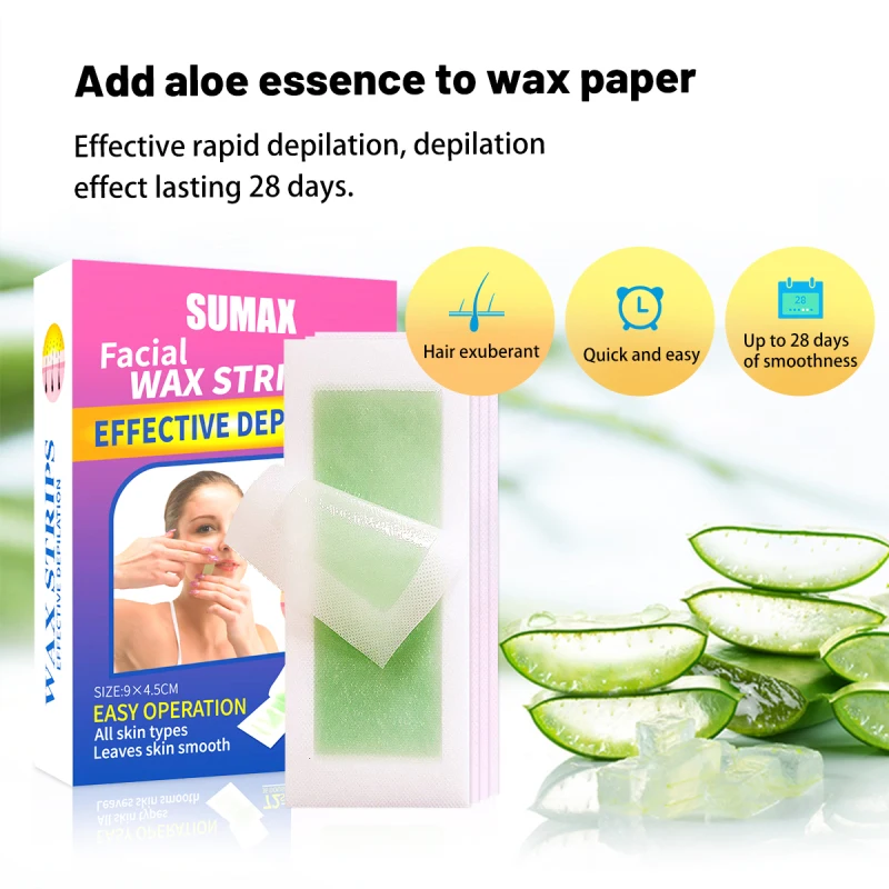 SUMAX Wax Strips For Hair Removal 72pcs for Upper Lip Facial Underarms Legs Deep Skin Care
