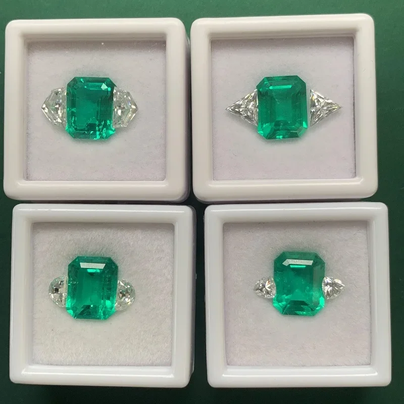 

Ruif Unique New Popular 3ct Lab Grown Emerald with Moissanite Gemstone Set for Jewerly DIY