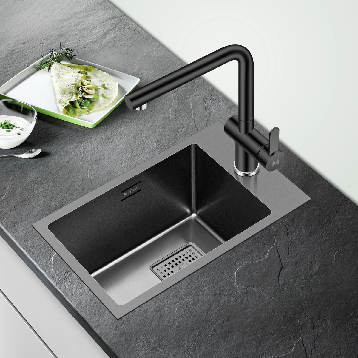 

Black nano stainless steel small single tank kitchen pantry bar balcony sink