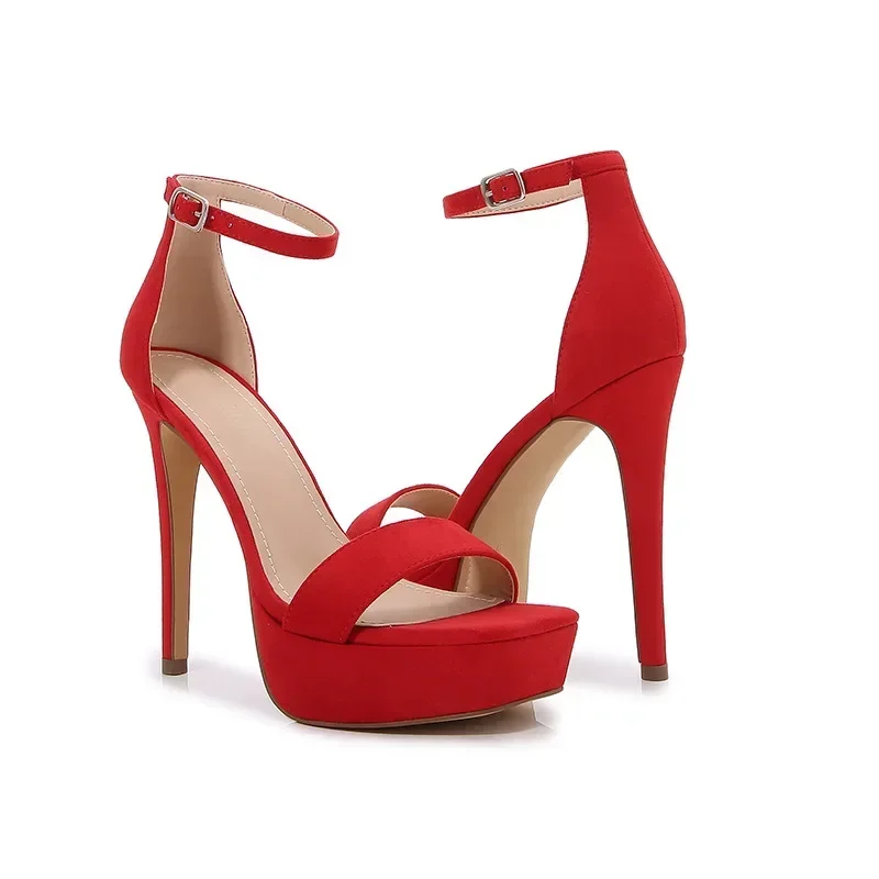 Sandal Amazon Red Heels Platform Heeled Sandals Pure Colour Square