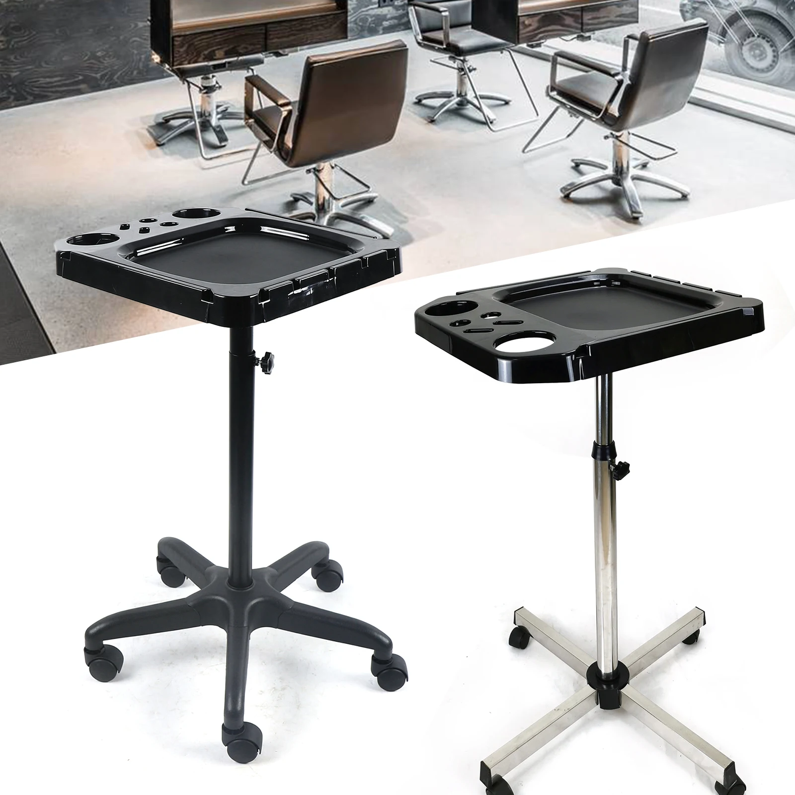 

Salon Spa Beauty Tattoo Black/Silver Rolling Service Instrument Tray
