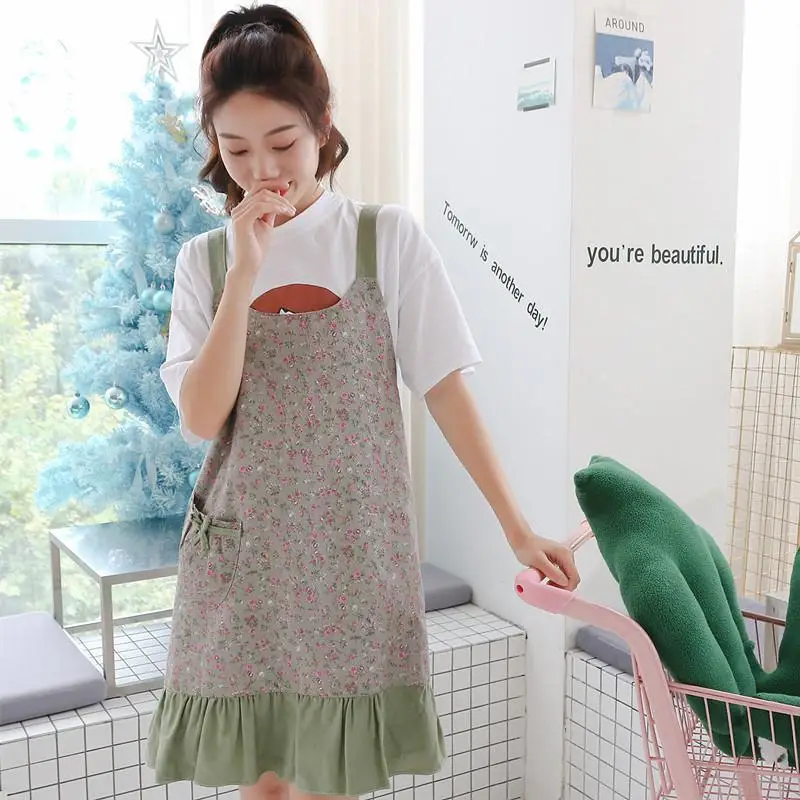 

Women Fashion All-Match Apron Home Work Kitchen Anti Fouling Cute Bow Knot Decorative Fragmented Flower Apron